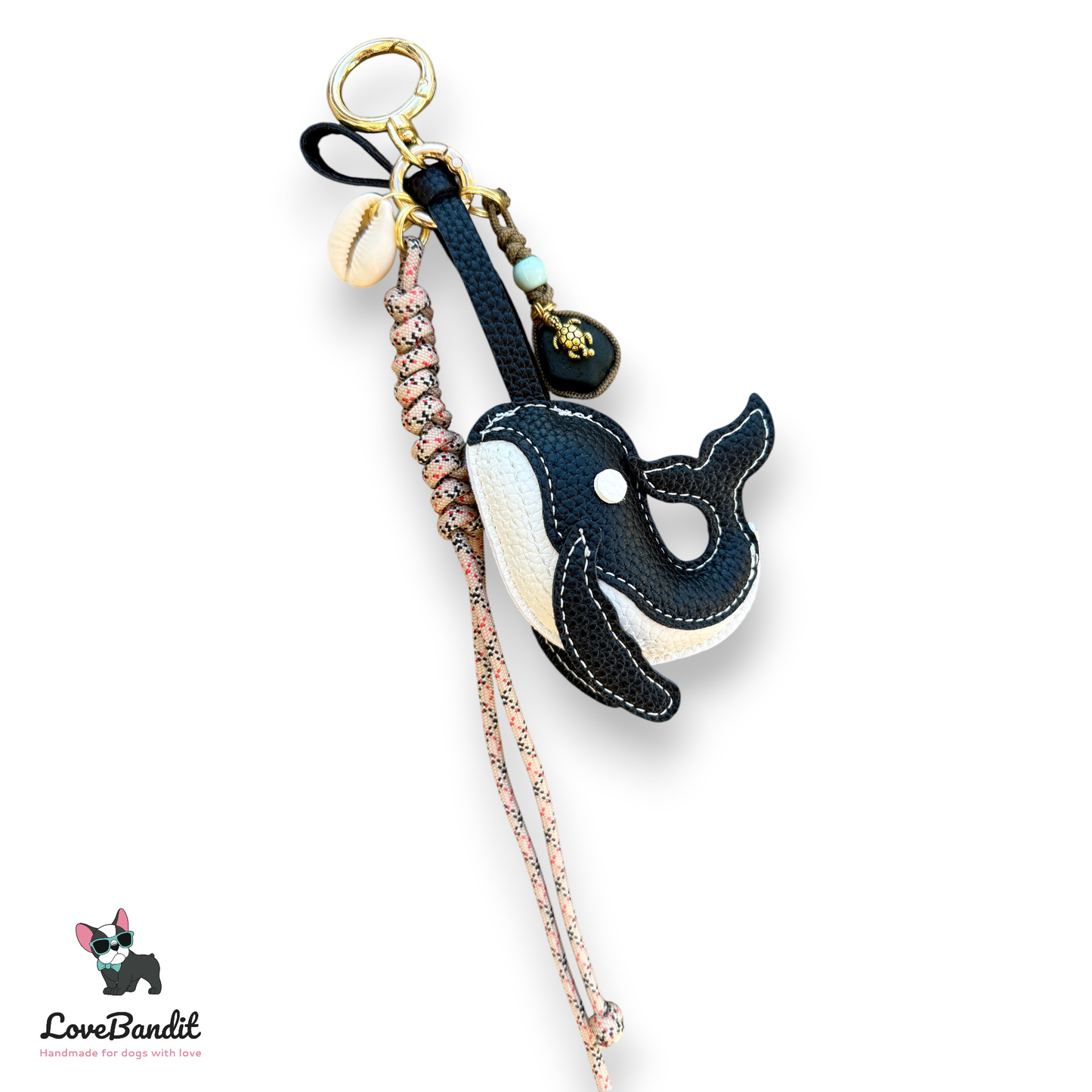 Taschenanhänger Bag Charm Wal Schwarz mit Meerglas LoveBandit