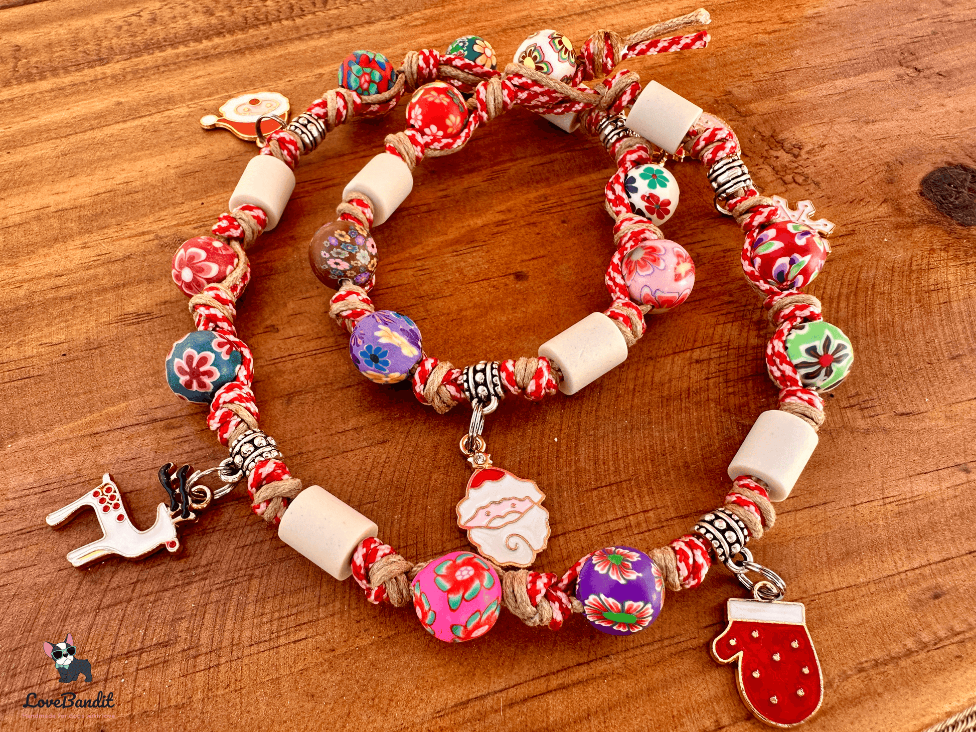 EM-Keramik Halsband Zeckenhalsband Weihnachten "X-Mas" Perlen Weihnachtsanhänger - LoveBandit