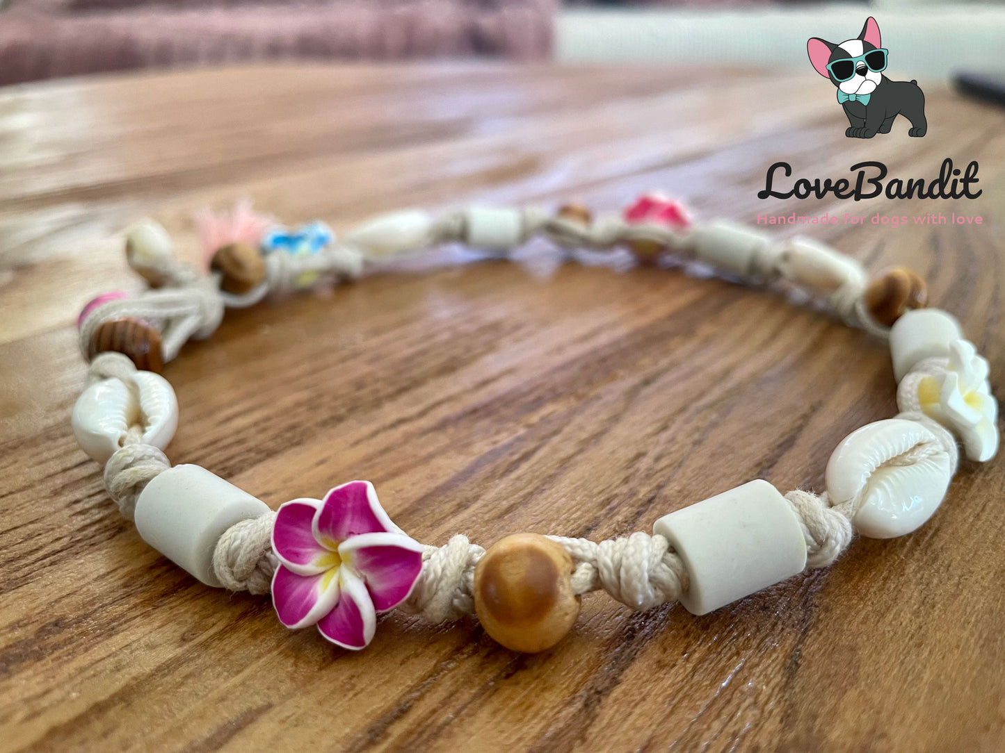 EM Keramik Hundehalsband Zeckenhalsband "Hula Dog 2" Hawaiiblümchen und Muscheln(bunt) LoveBandit