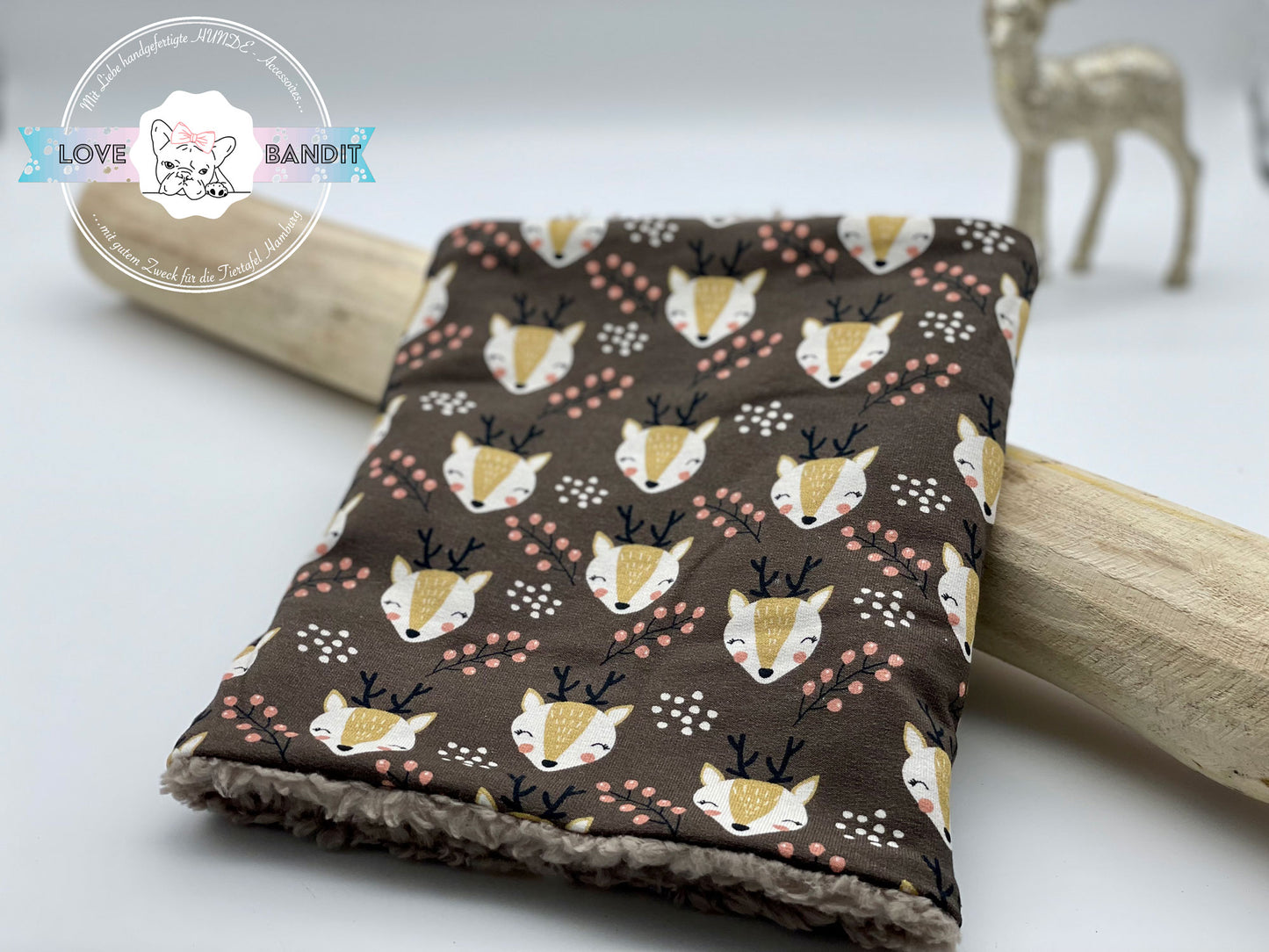 Hundeloop Hundeschal "Rentier" Braun mit Fleece oder Teddyplüsch Lovebandit