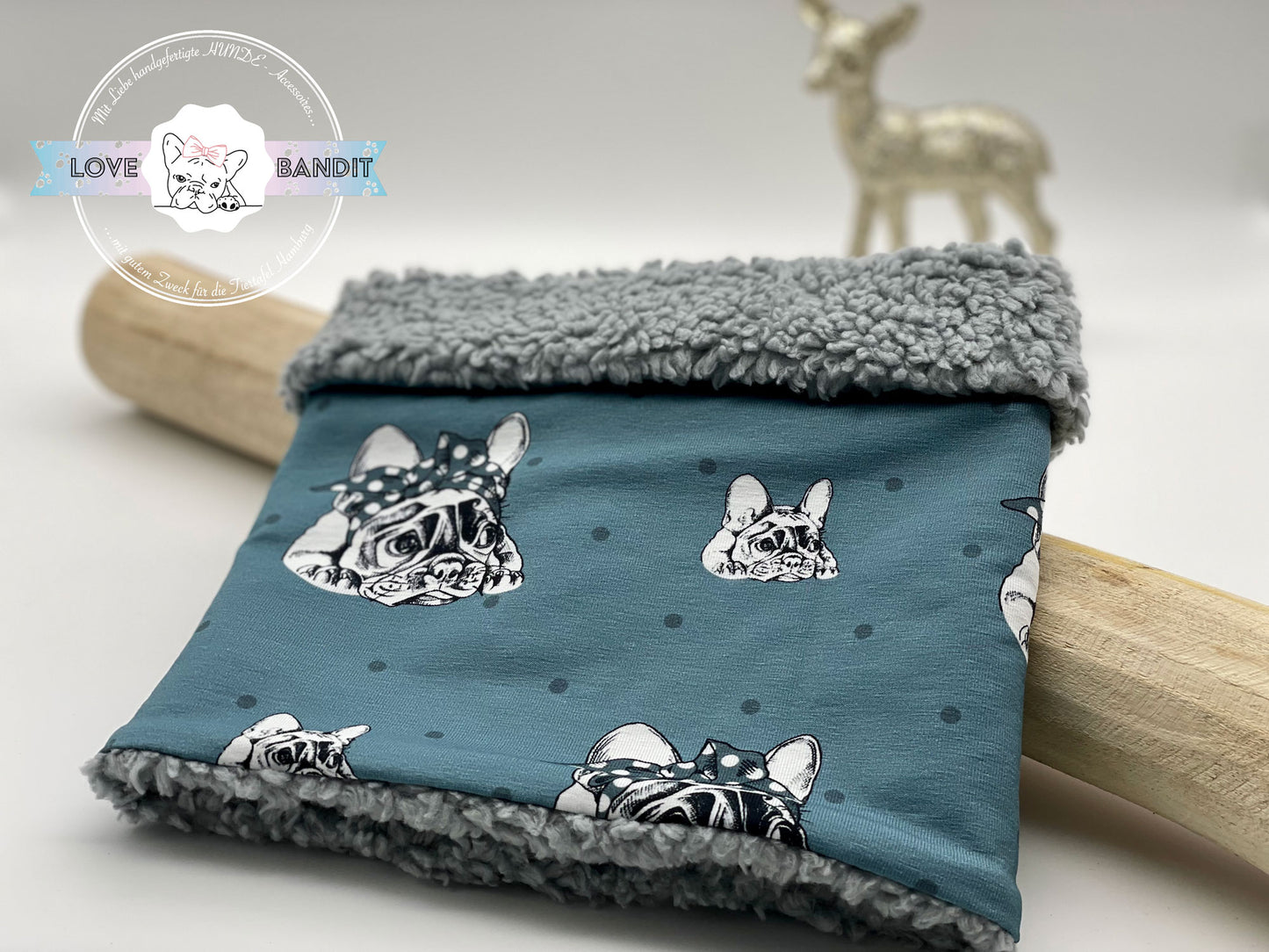 Hundeloop "Frenchie" aus Fleece oder Teddyplüsch (Petrol) Lovebandit