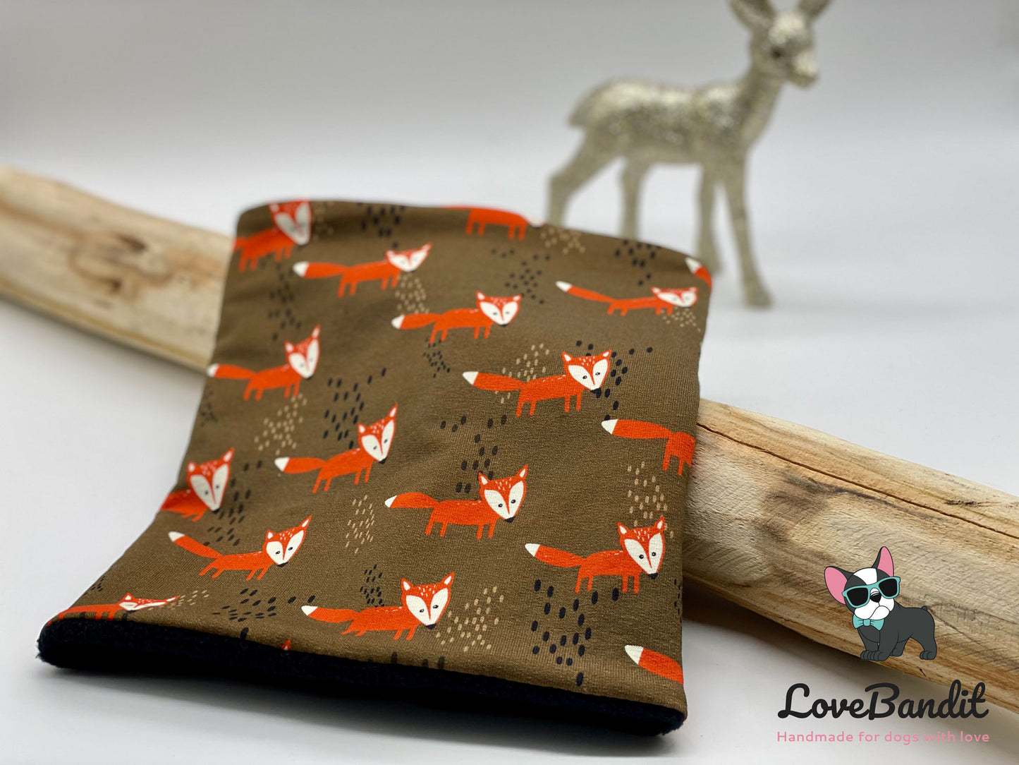 Hundeloop "Schlauer Fuchs" Braun Orange aus Fleece oder Teddyplüsch Lovebandit