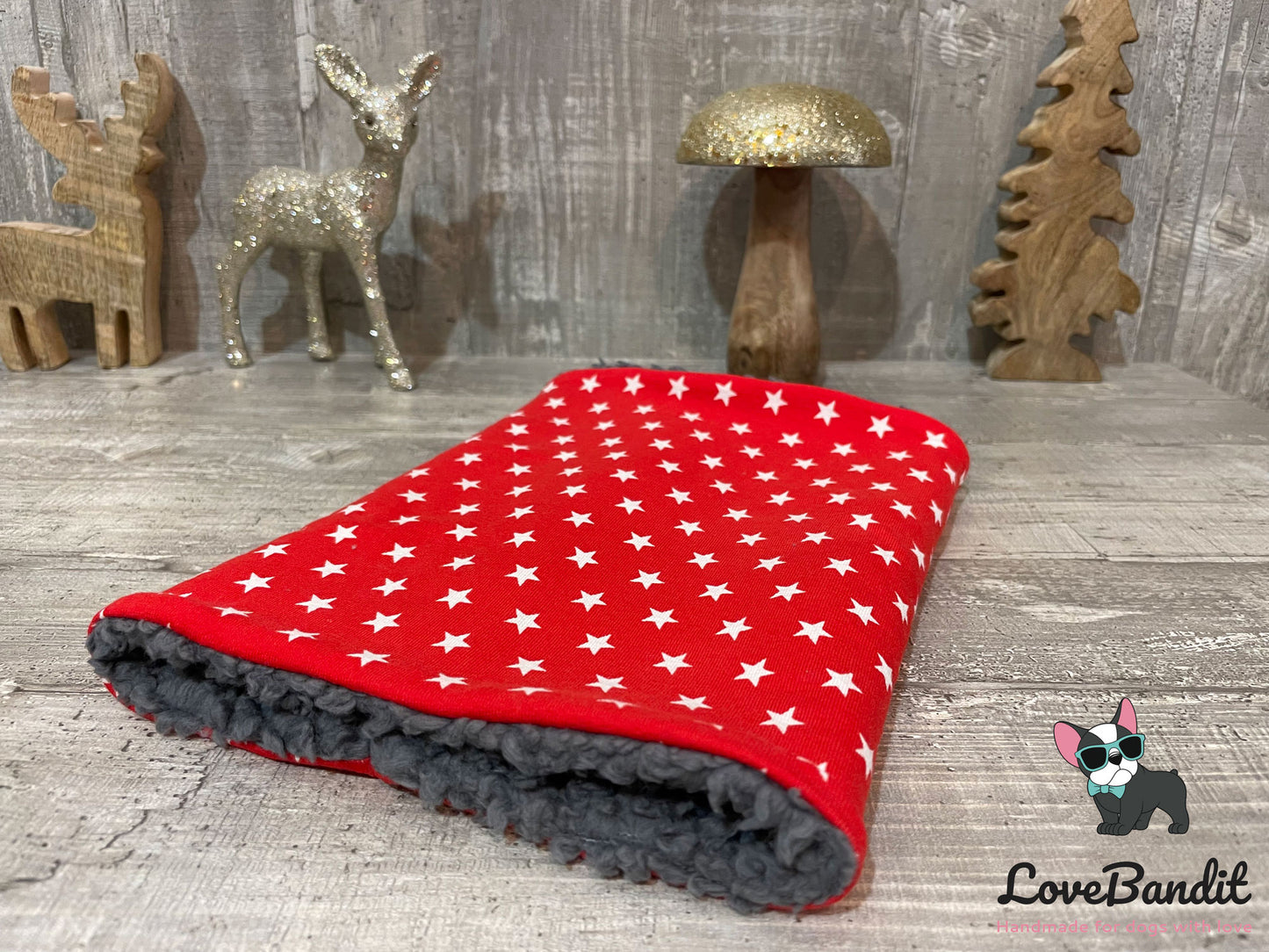Hundeloop "Sterne Rot" aus Fleece oder Teddyplüsch Lovebandit