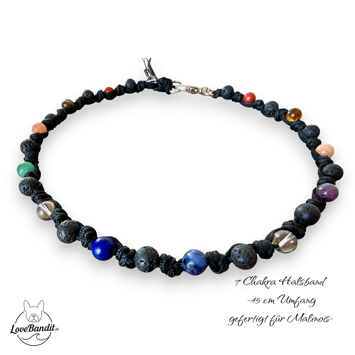 7-Chakra-Halsband für Hunde mit schwarzer Lava