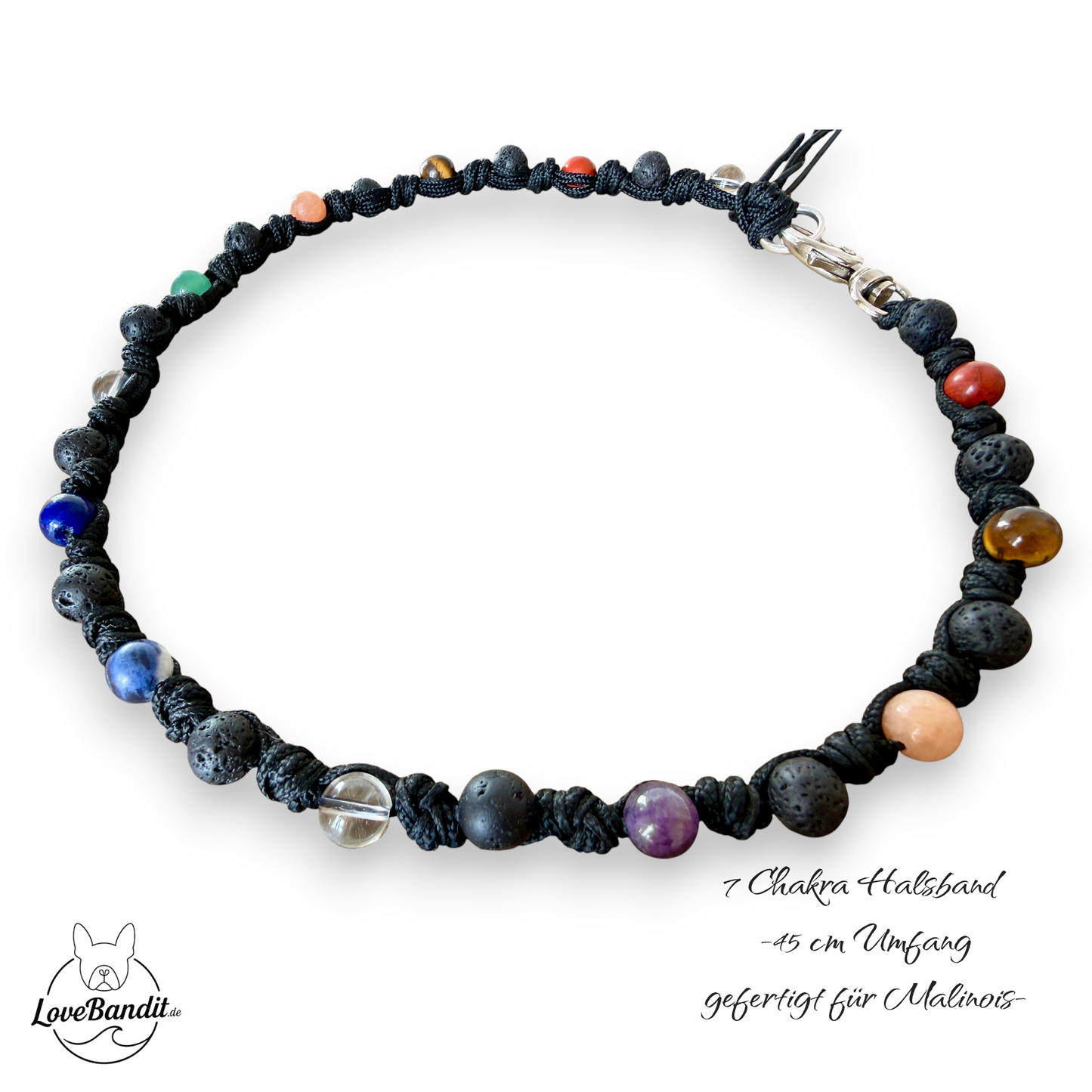 7-Chakra-Halsband für Hunde mit schwarzer Lava
