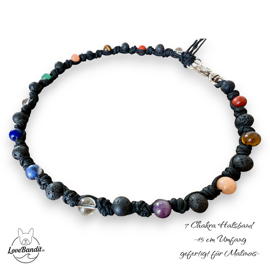 7-Chakra-Halsband für Hunde mit schwarzer Lava