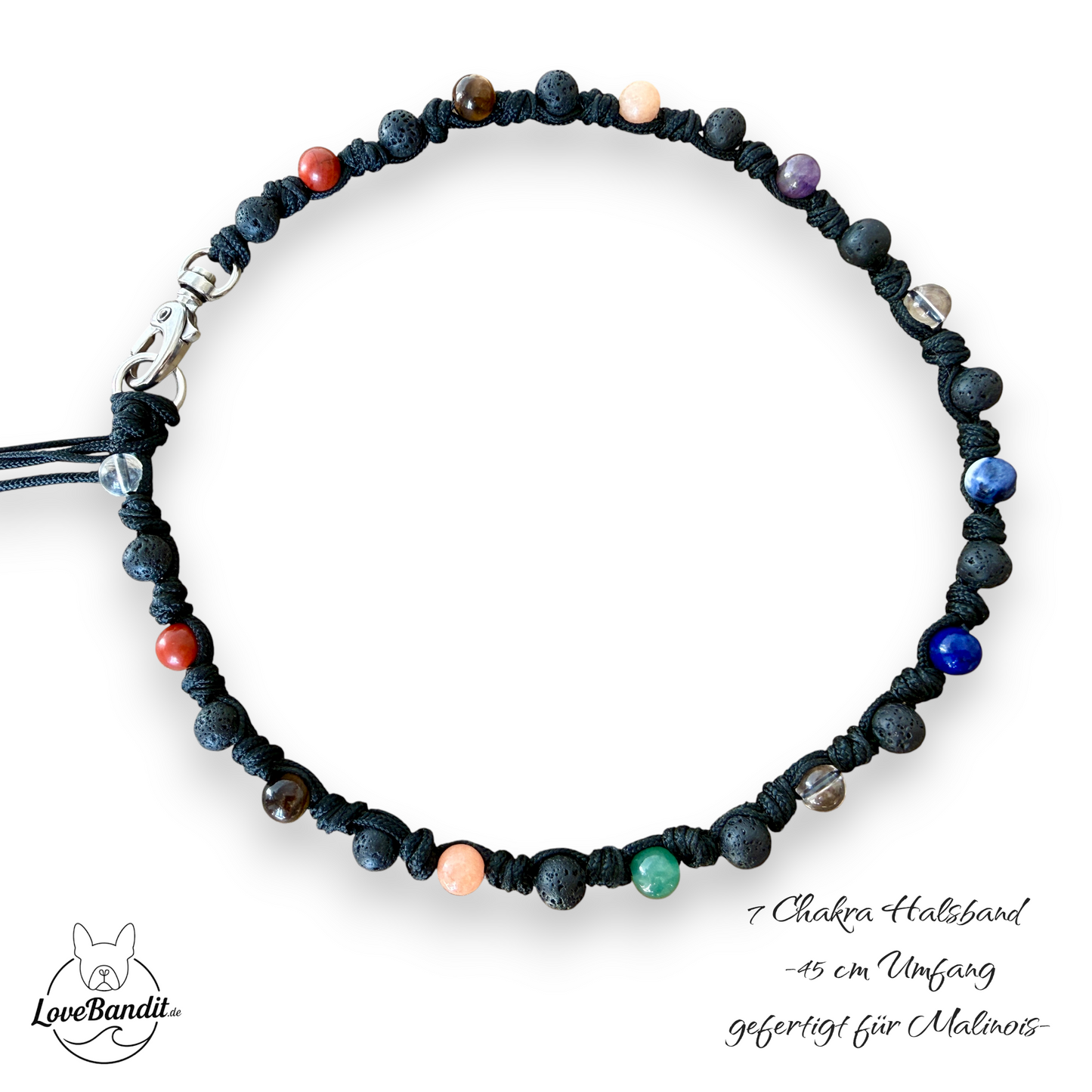 7-Chakra-Halsband für Hunde mit schwarzer Lava
