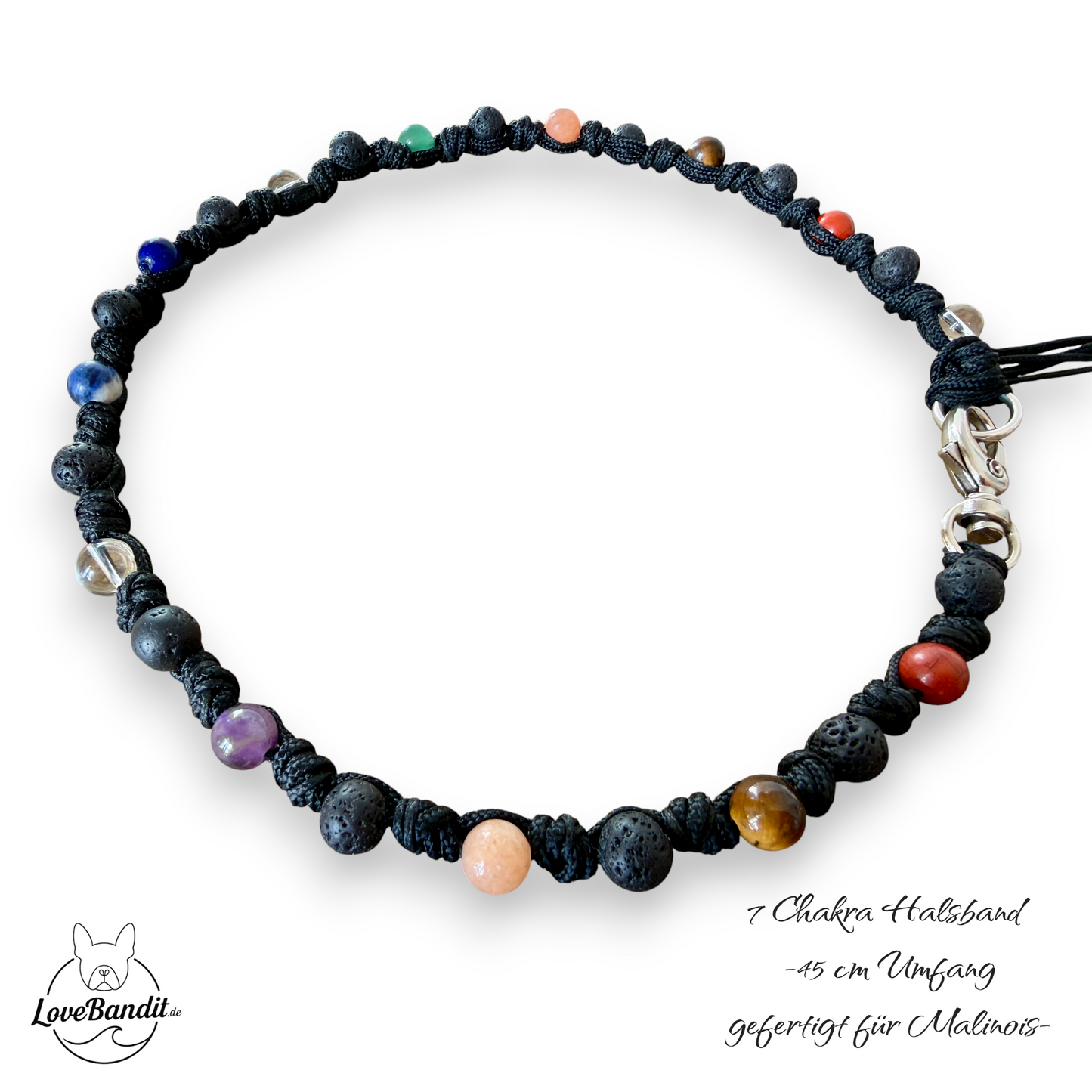 7-Chakra-Halsband für Hunde mit schwarzer Lava