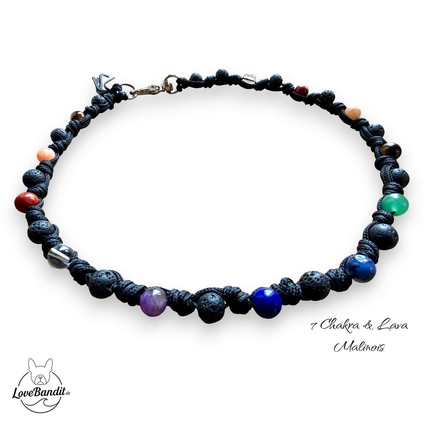 7-Chakra-Halsband für Hunde mit schwarzer Lava