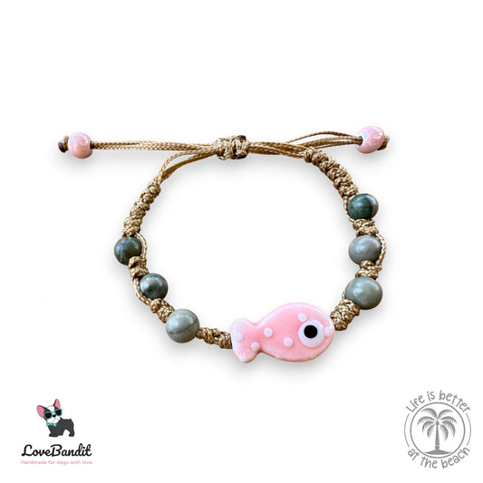 Armband Keramik Fisch Rosé und Grüner Jaspis - LoveBandit