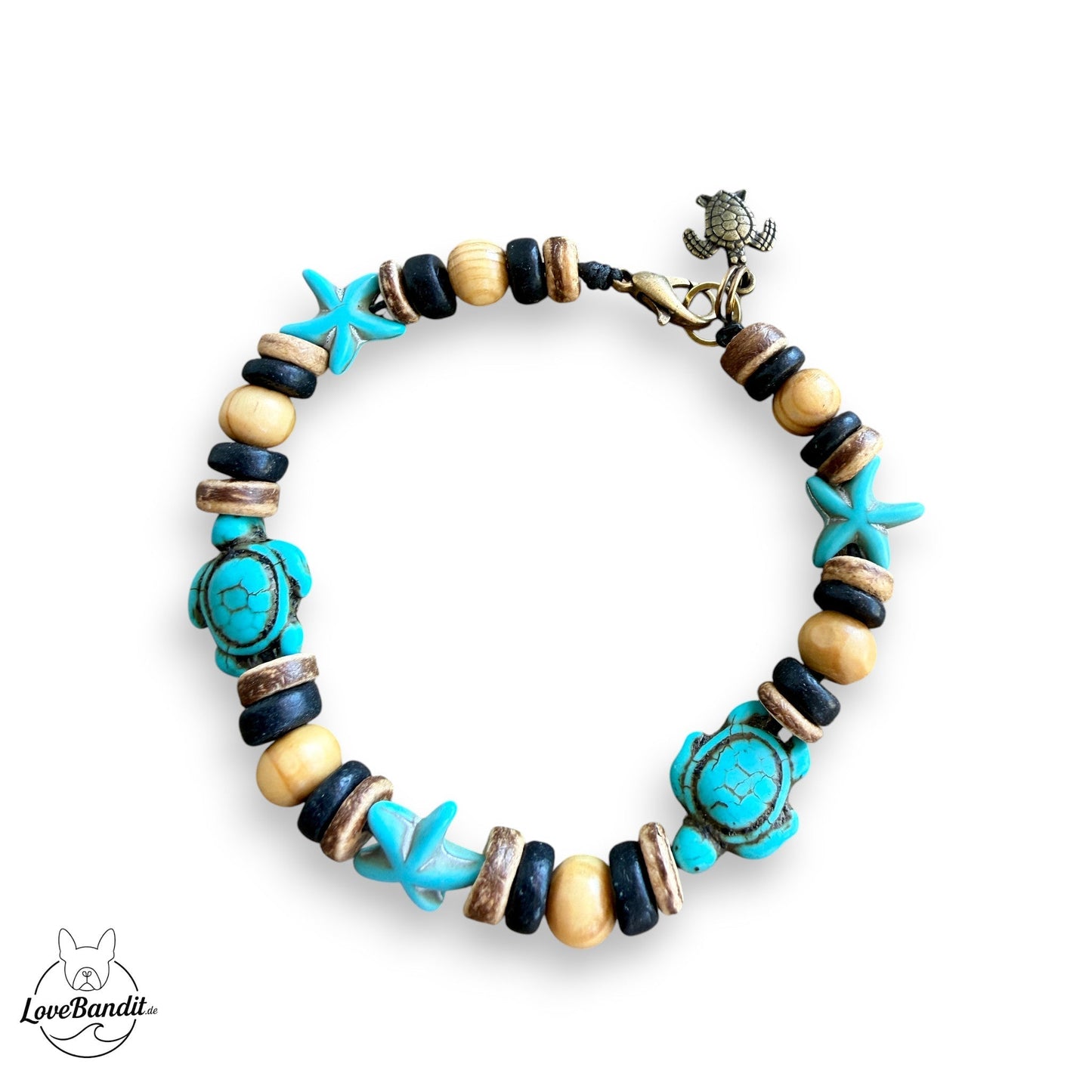 Armband - EM Keramik Armband - Schildkröten Seesterne & Kokos türkis Lovebandit