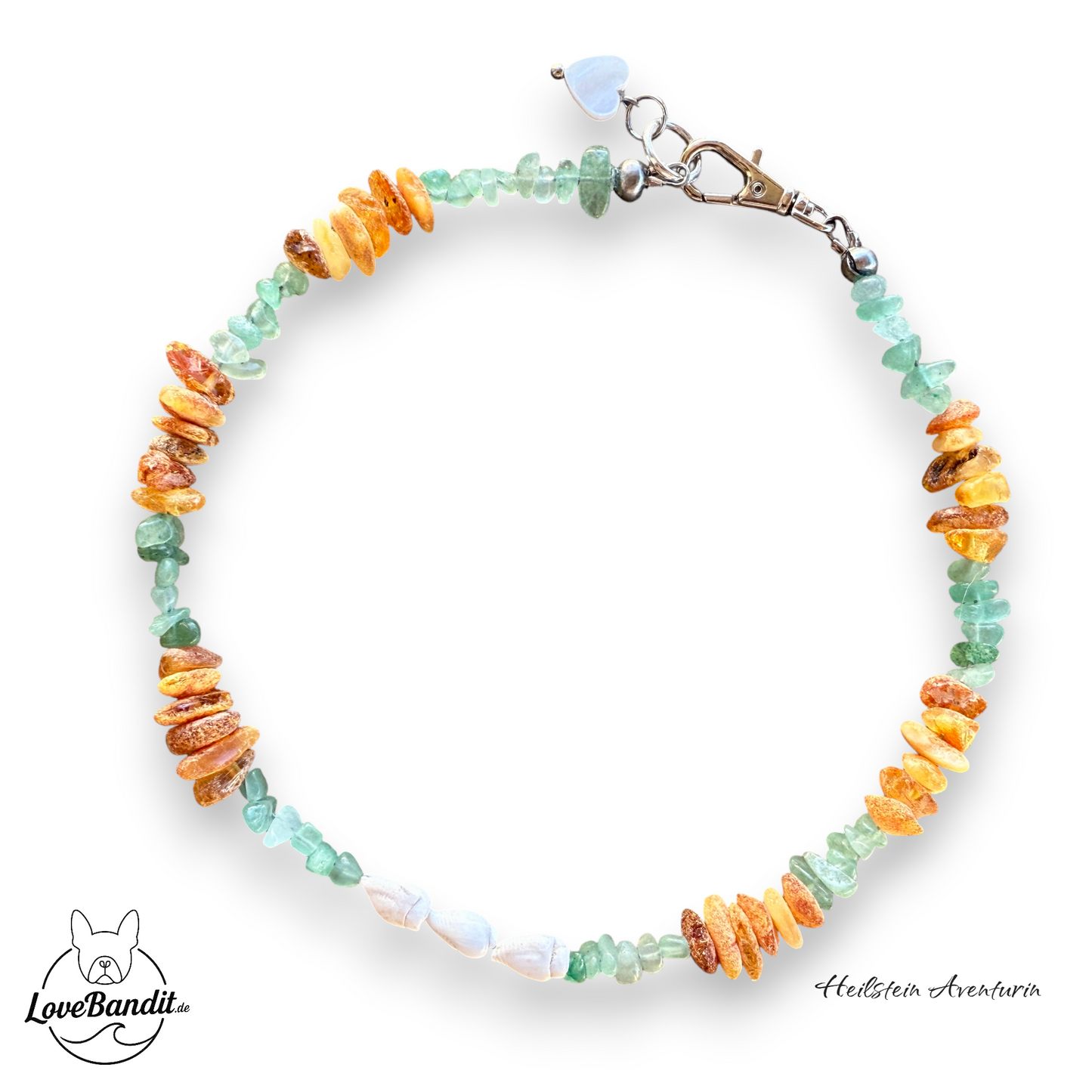 Bernsteinkette für kleinere Hunde mit Aventurin