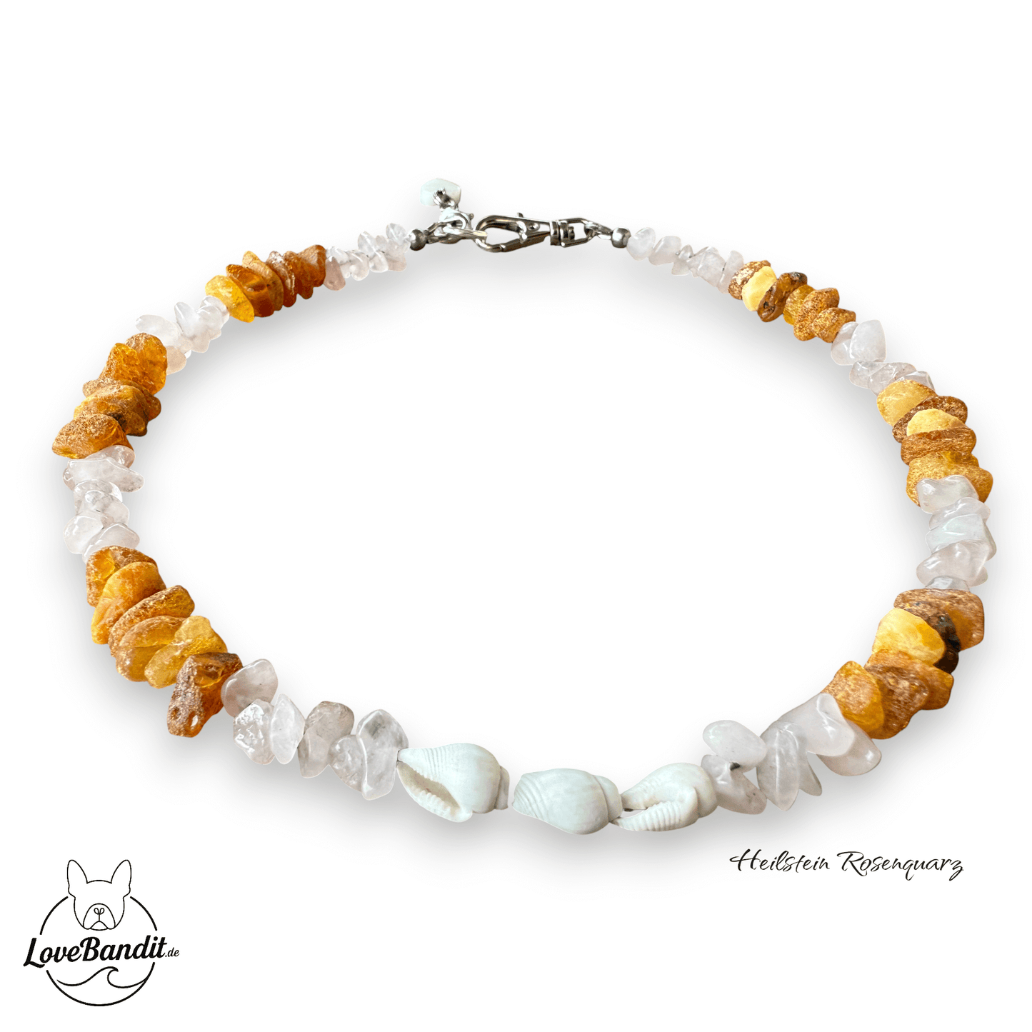 Bernsteinkette für kleinere Hunde mit Rosenquarz