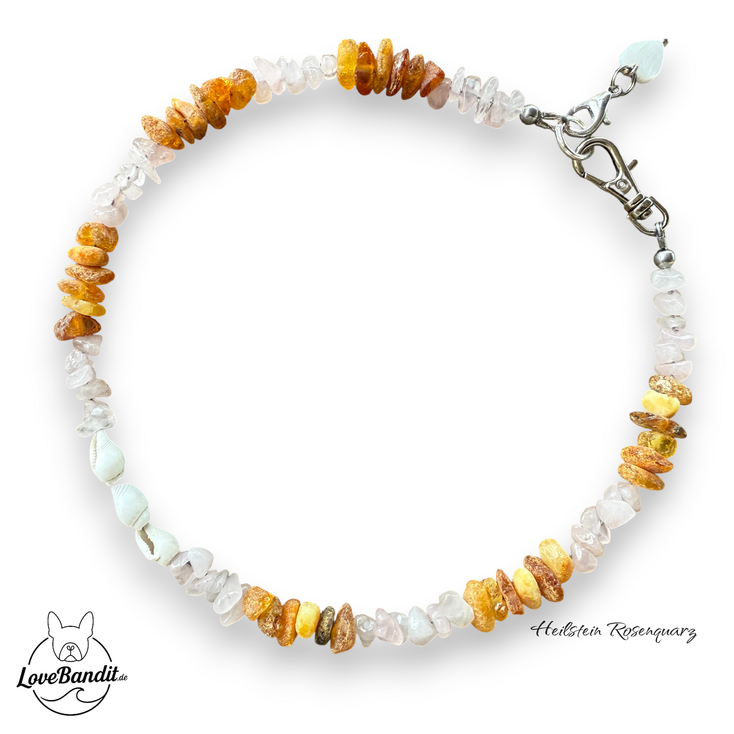 Bernsteinkette für kleinere Hunde mit Rosenquarz