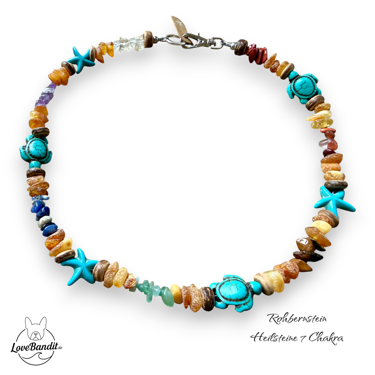 Bernstein-Halsband und 7 Chakra-Heilsteine Lovebandit
