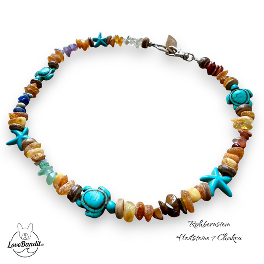 Bernstein-Halsband und 7 Chakra-Heilsteine Lovebandit