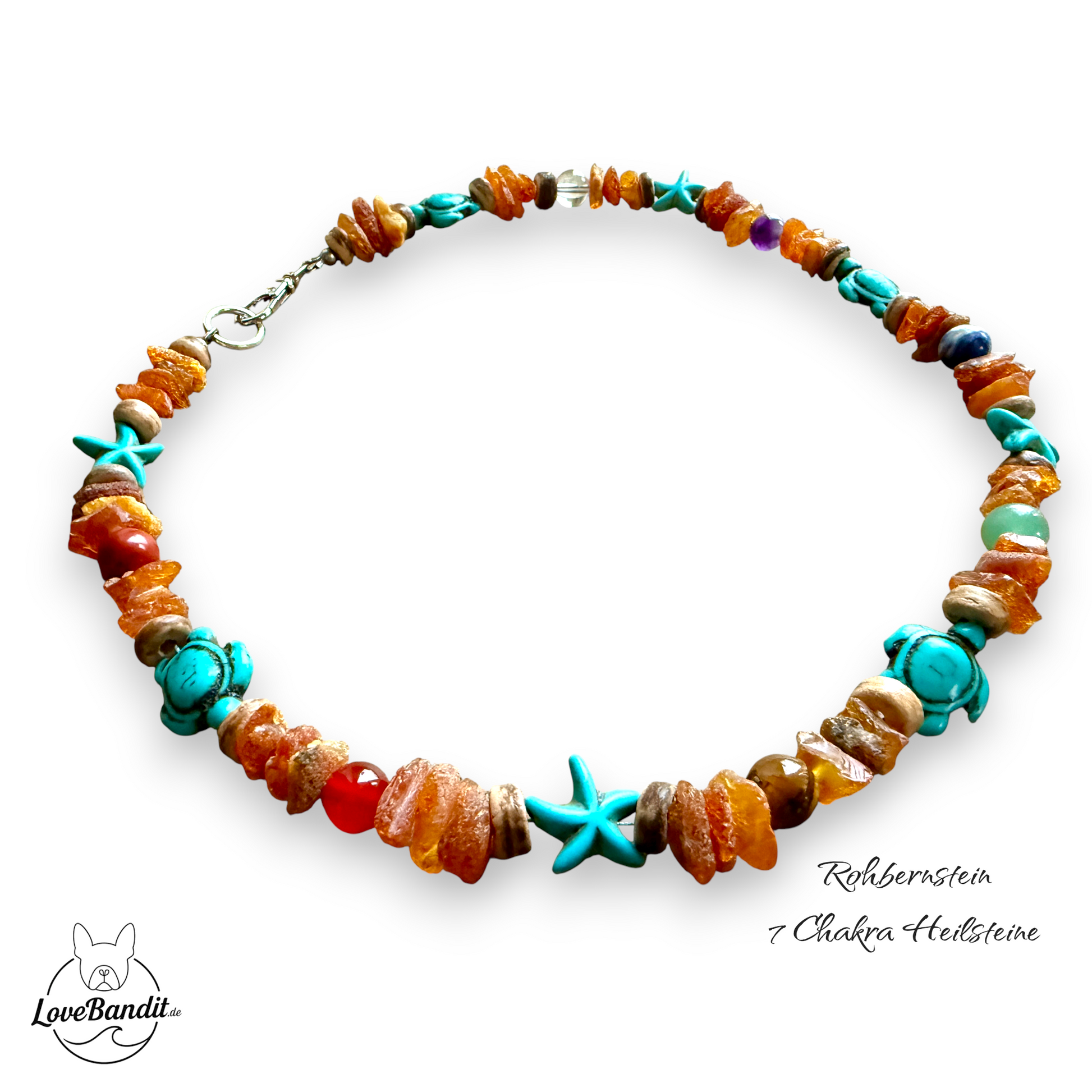 Bernstein-Halsband für Hunde und 7 Chakra-Heilsteine Lovebandit