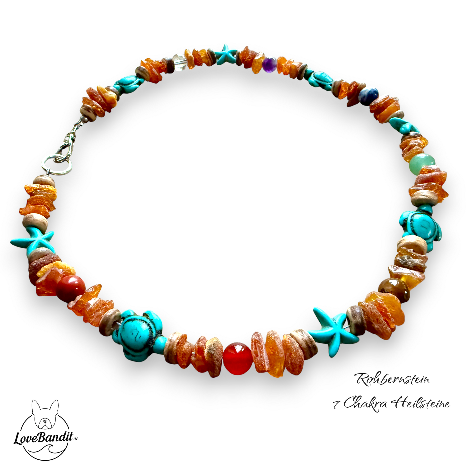 Bernstein-Halsband für Hunde und 7 Chakra-Heilsteine Lovebandit