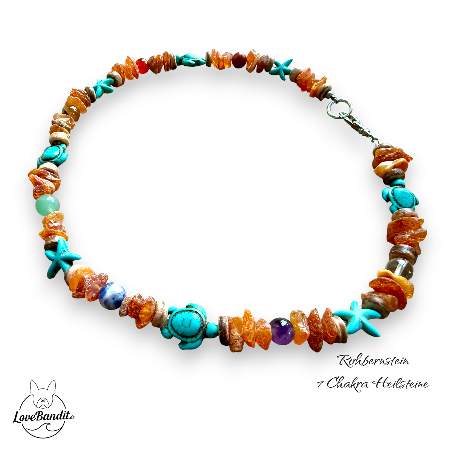 Bernstein-Halsband für Hunde und 7 Chakra-Heilsteine Lovebandit