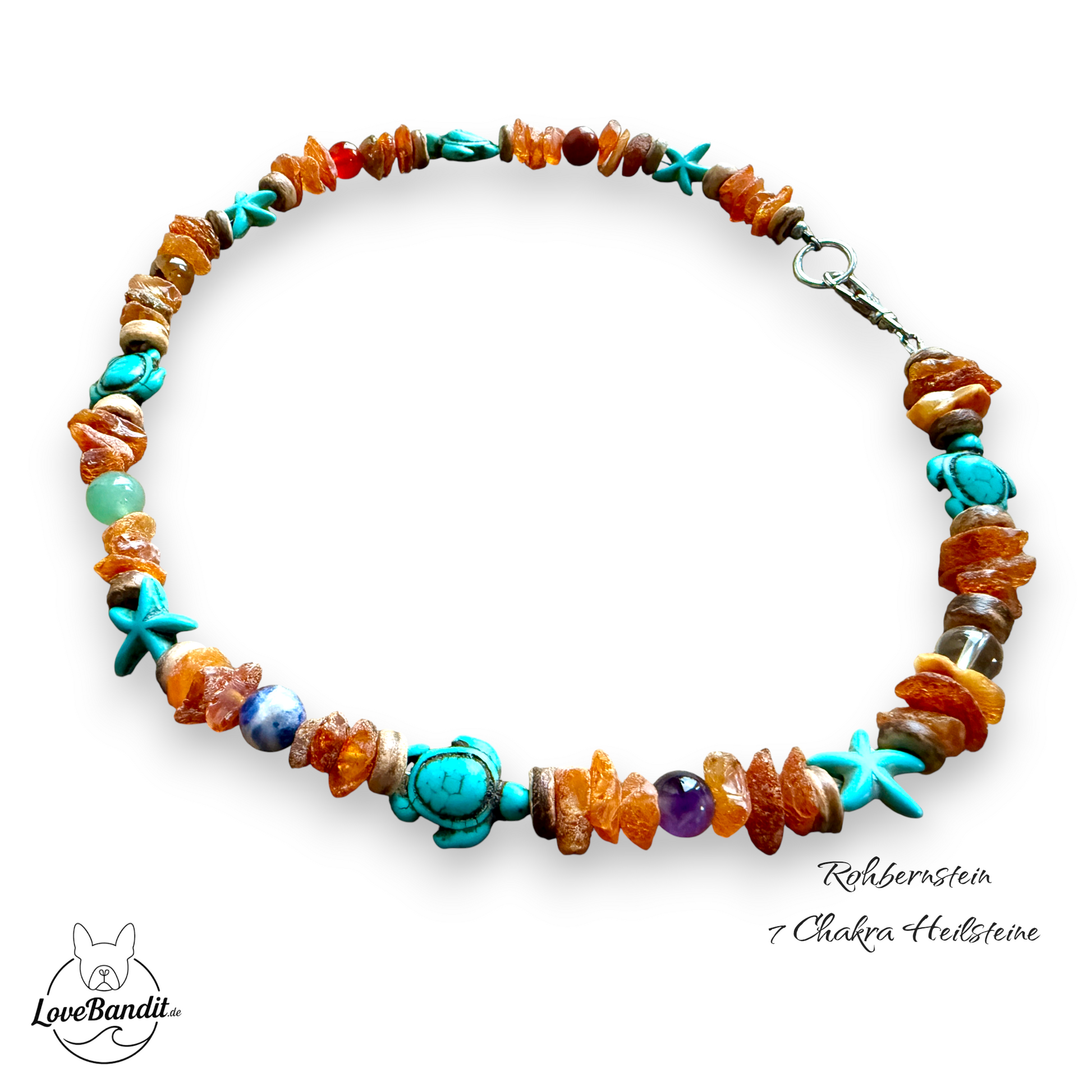 Bernstein-Halsband für Hunde und 7 Chakra-Heilsteine Lovebandit