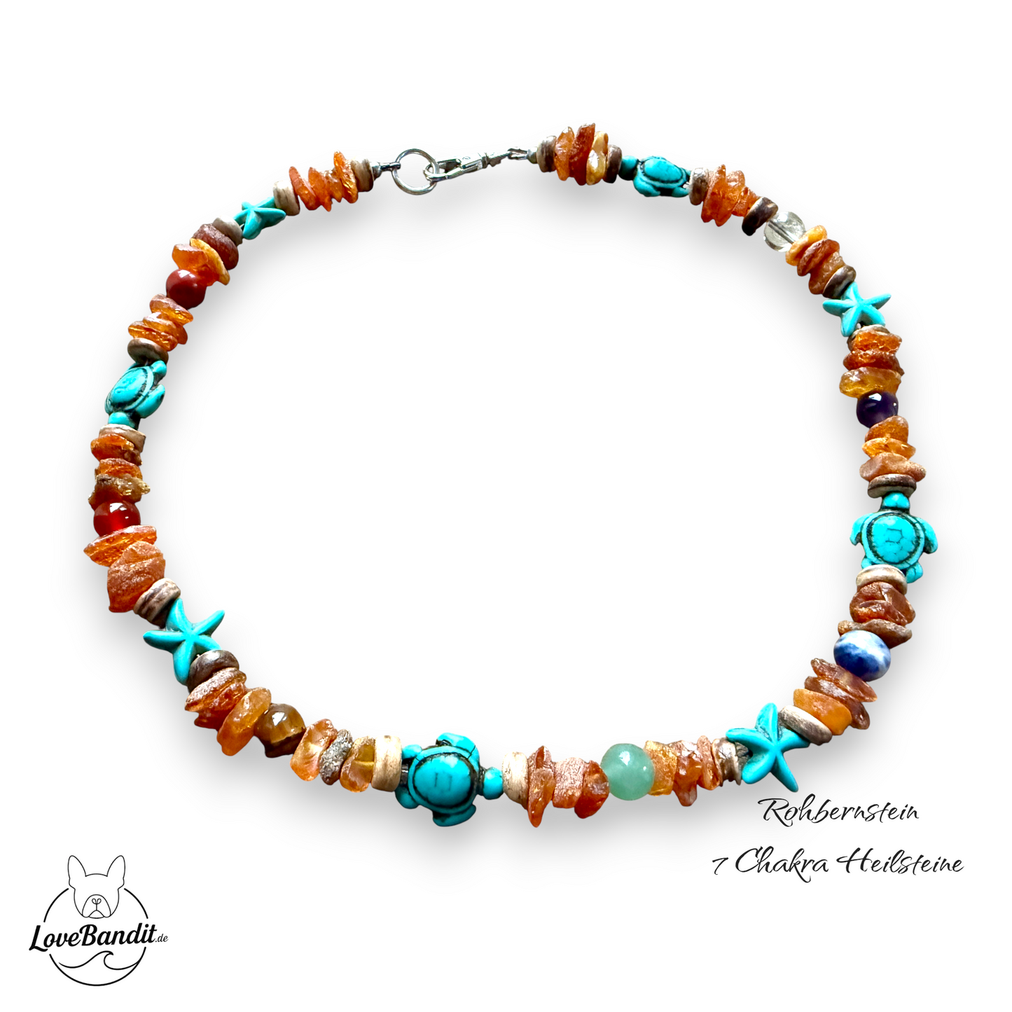 Bernstein-Halsband für Hunde und 7 Chakra-Heilsteine Lovebandit