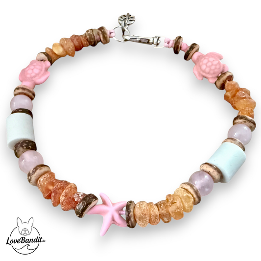 Bernsteinkette für Hunde Rosé Turtle EM-Keramik Rosenquarz Lovebandit