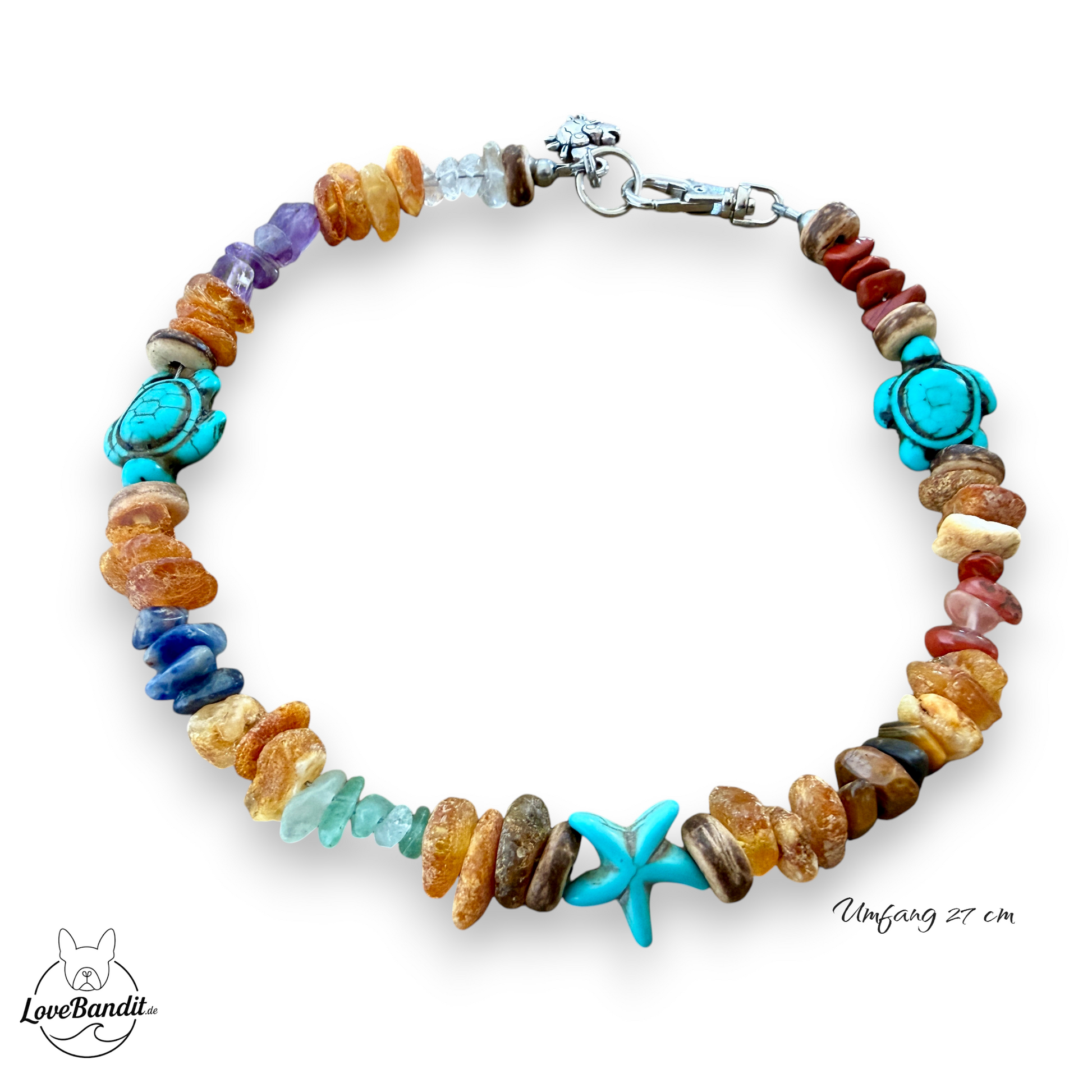 Bernstein-Halsband und 7 Chakra-Heilsteine Lovebandit