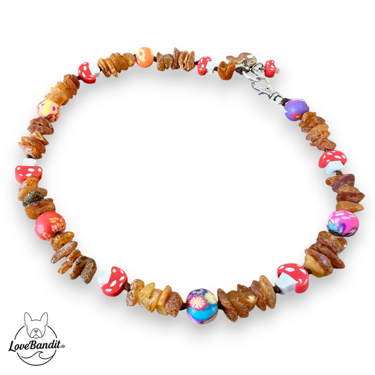 Bernsteinkette für Hunde – Fliegenpilz, Perlen - Zauberwald Lovebandit