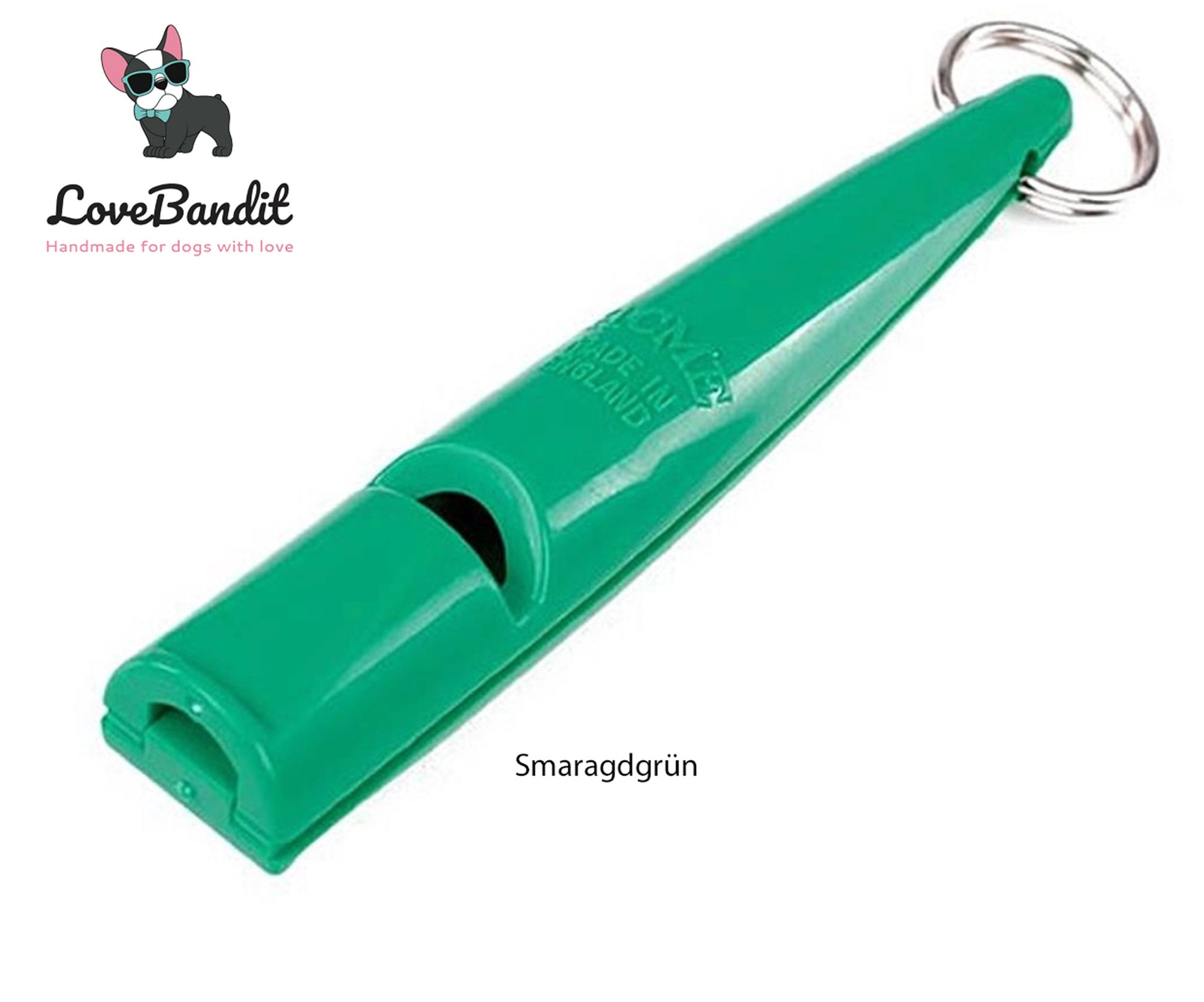 Hundepfeifenband -  Grün mit  Metallelement Pfote Lovebandit