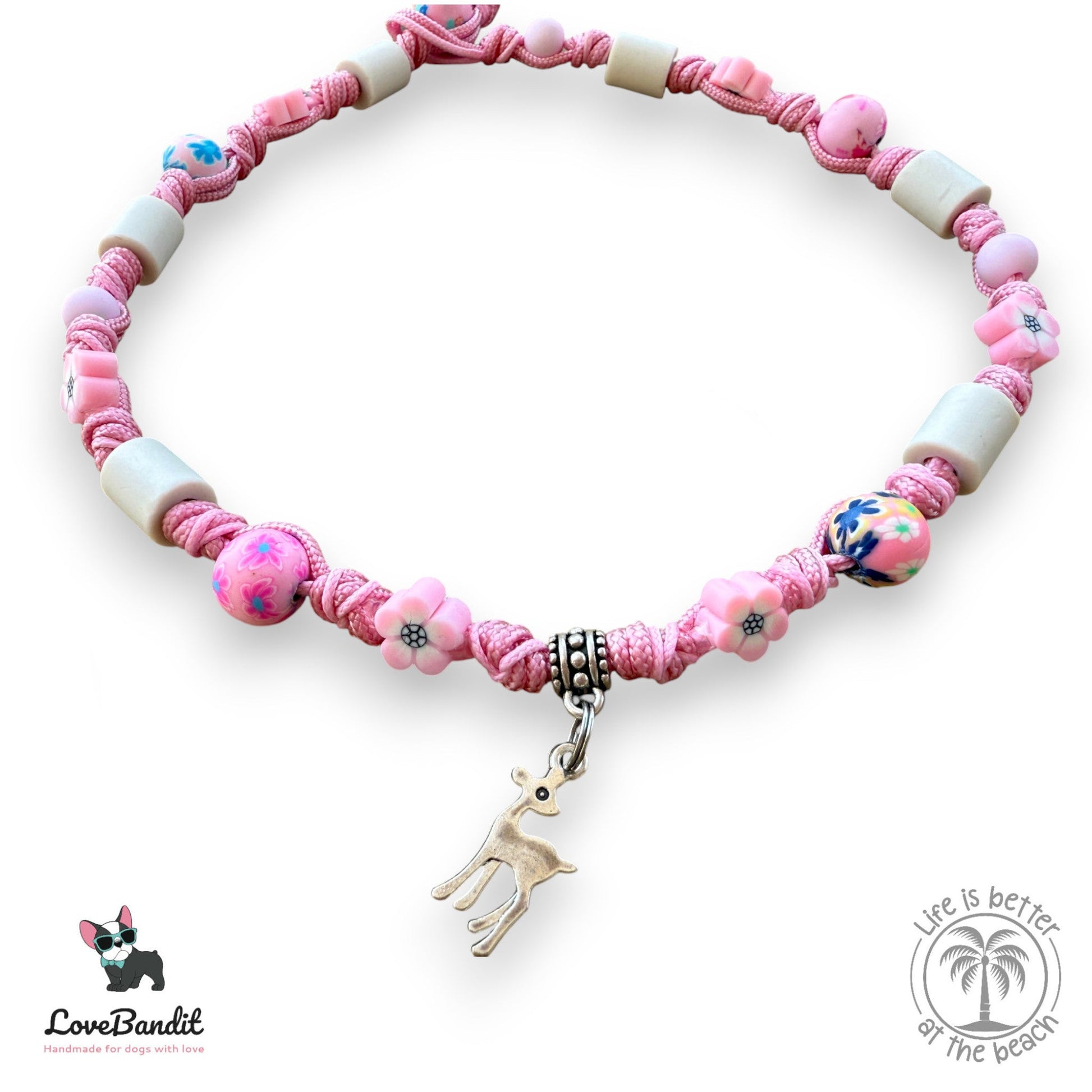 EM-Keramik Halsband Perlen und Blumen Pink für Hundemädchen Lovebandit