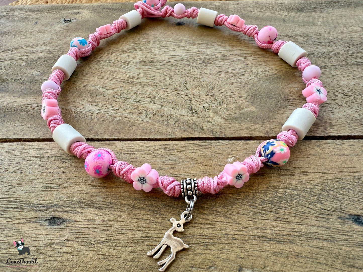 EM-Keramik Halsband Perlen und Blumen Pink für Hundemädchen Lovebandit