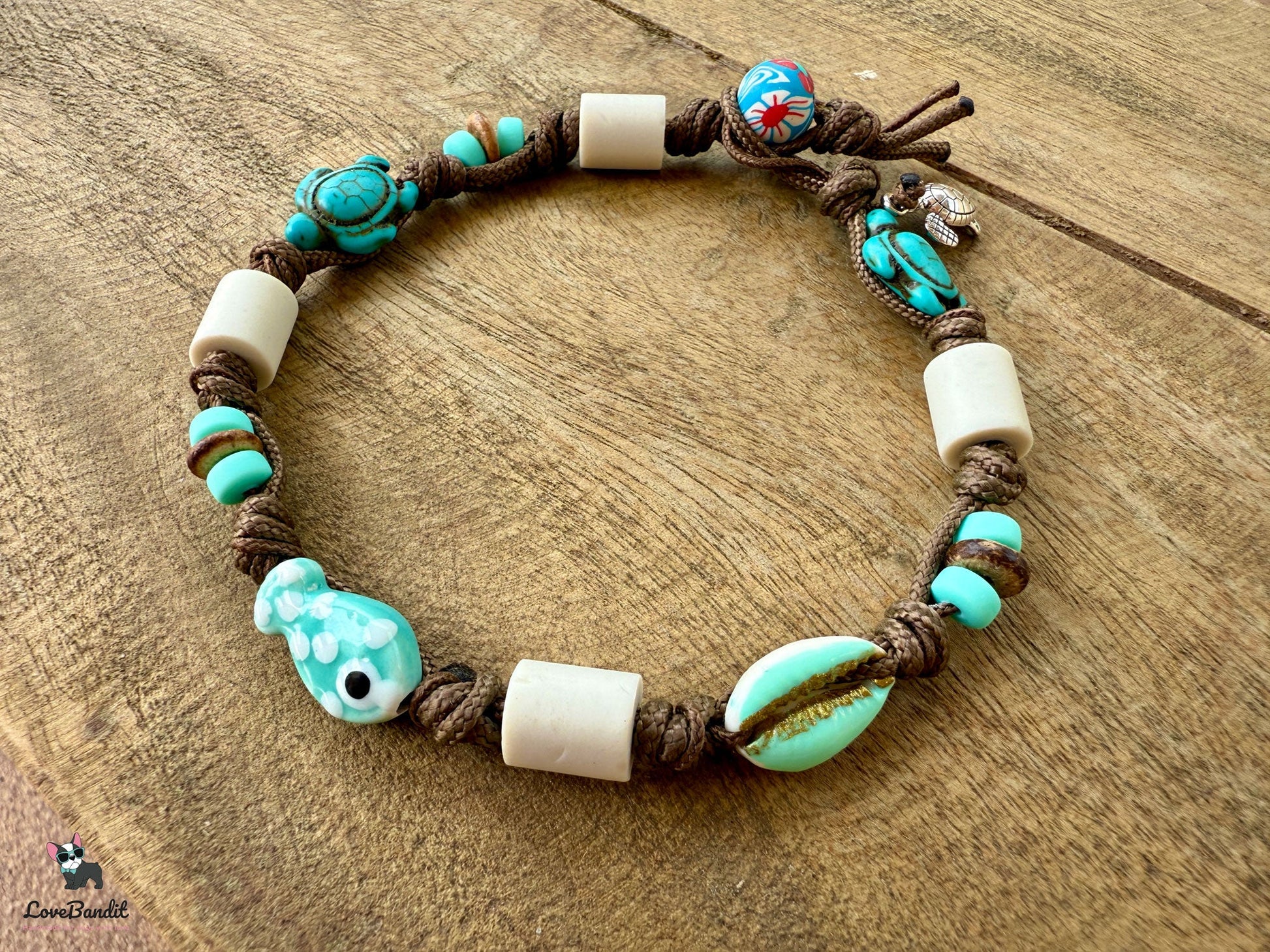 EM-Keramik Halsband handbemalte Muscheln Fisch Türkis LoveBandit