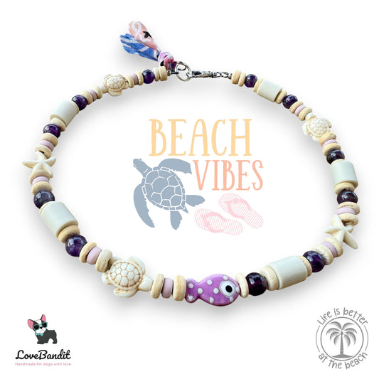 EM Keramik Heilstein Halsband mit Amethyst maritim