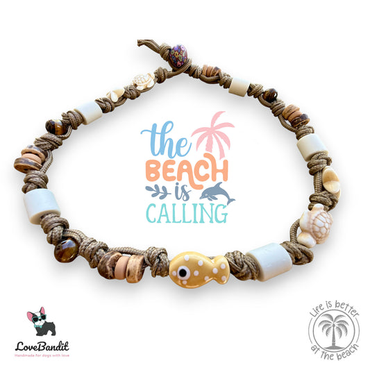 EM Keramik Halsband "Sandtiger" mit Tigerauge & Fisch