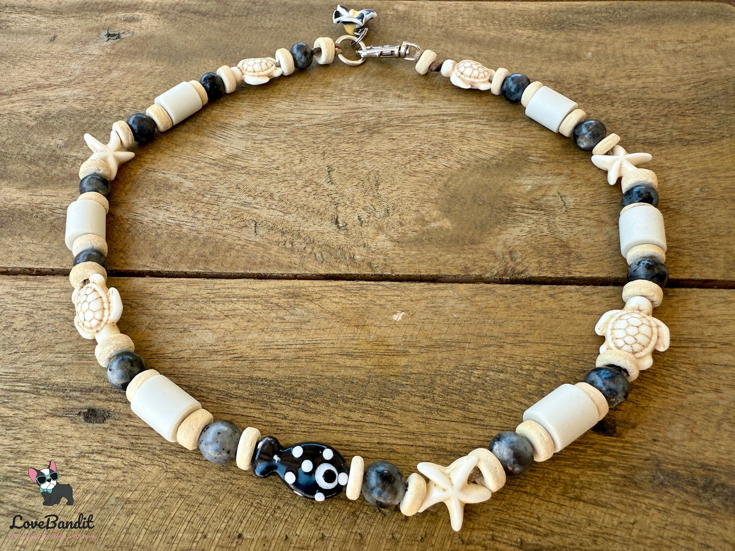 EM Keramik Heilstein Halsband mit Labradorit maritim Lovebandit