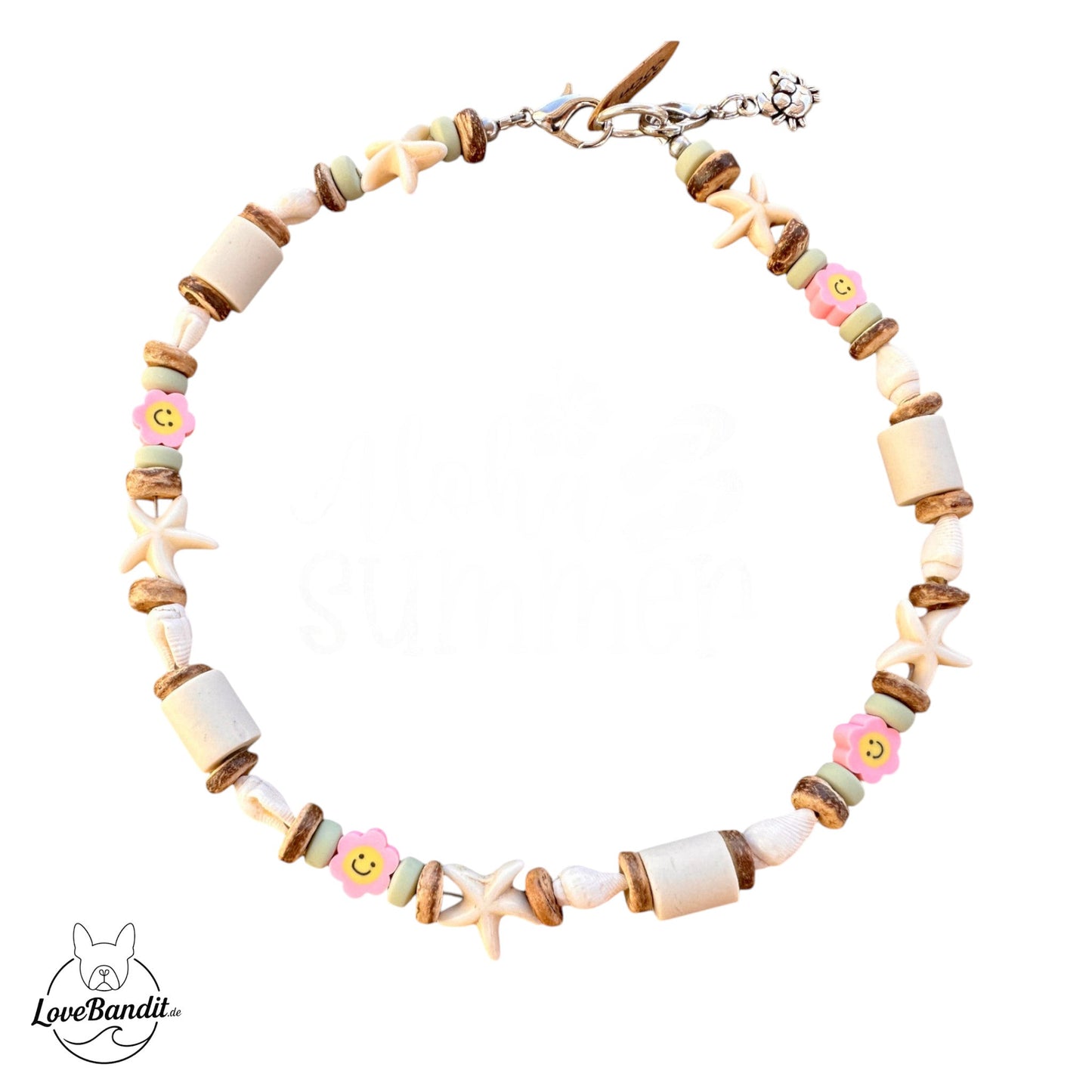 EM-Keramik Halsband Zeckenhalsband Seesterne, Muscheln, Blümchen LoveBandit