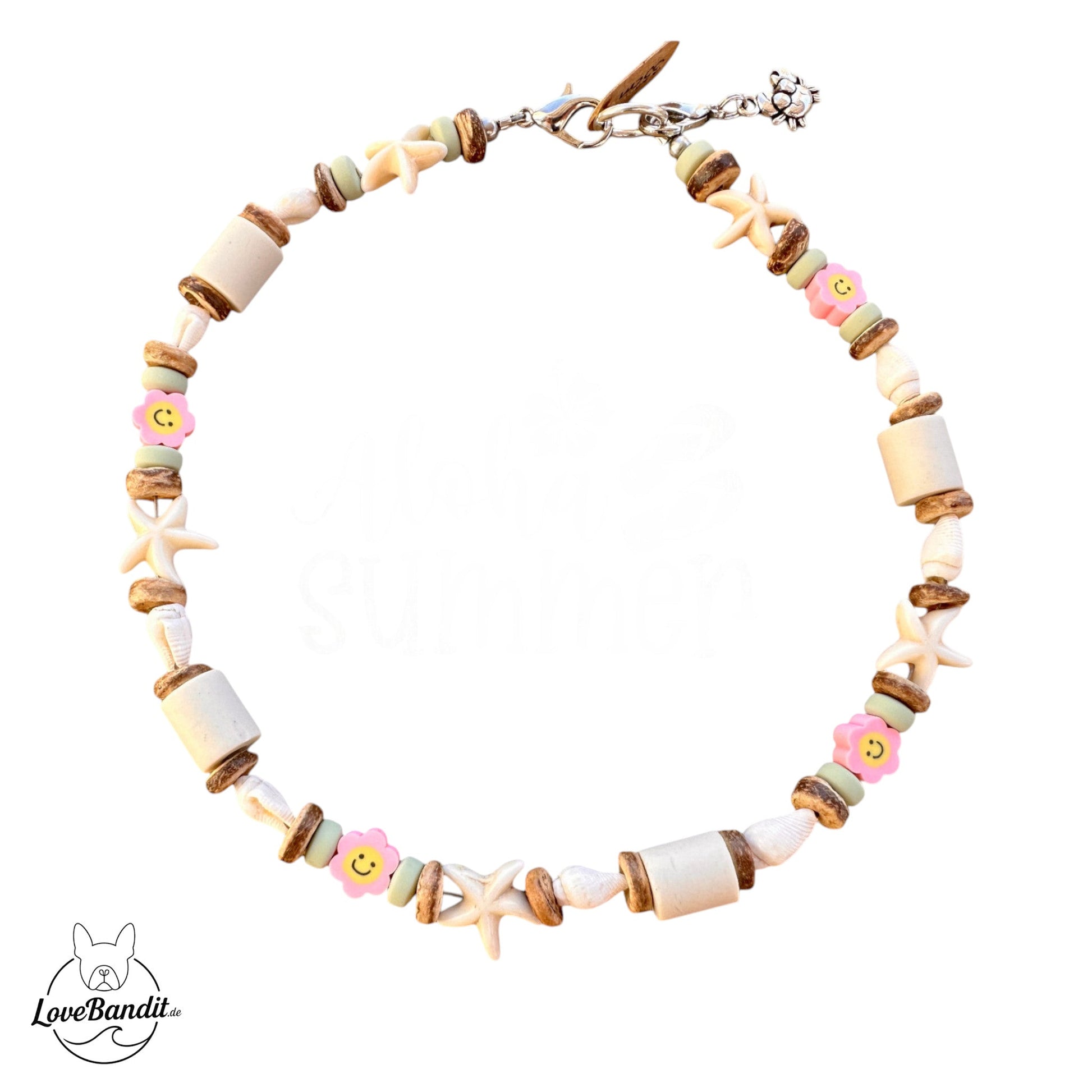 EM-Keramik Halsband Zeckenhalsband Seesterne, Muscheln, Blümchen LoveBandit