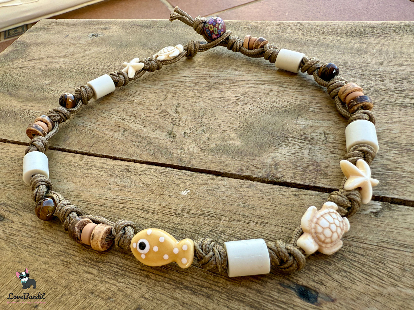 EM Keramik Halsband "Sandtiger" mit Tigerauge & Fisch