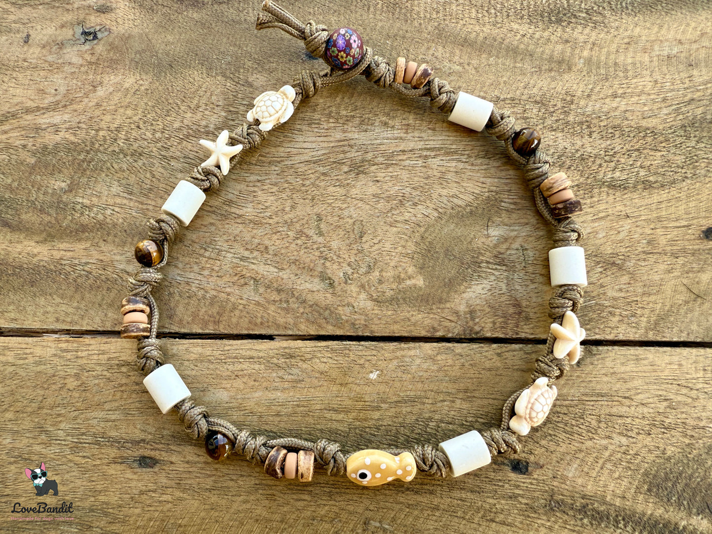EM Keramik Halsband "Sandtiger" mit Tigerauge & Fisch