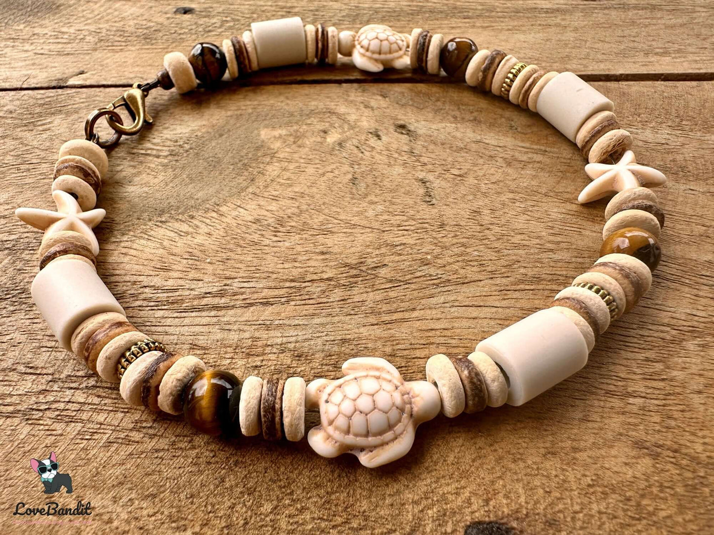 Heilstein Halsband für Hunde Tigerauge Schildkröten Seesterne Lovebandit