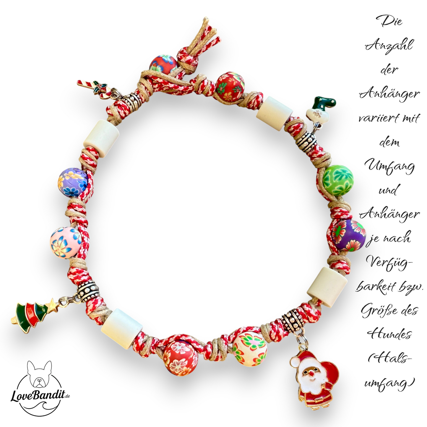 EM-Keramik Halsband Zeckenhalsband Weihnachten "X-Mas" Perlen Weihnachtsanhänger Lovebandit