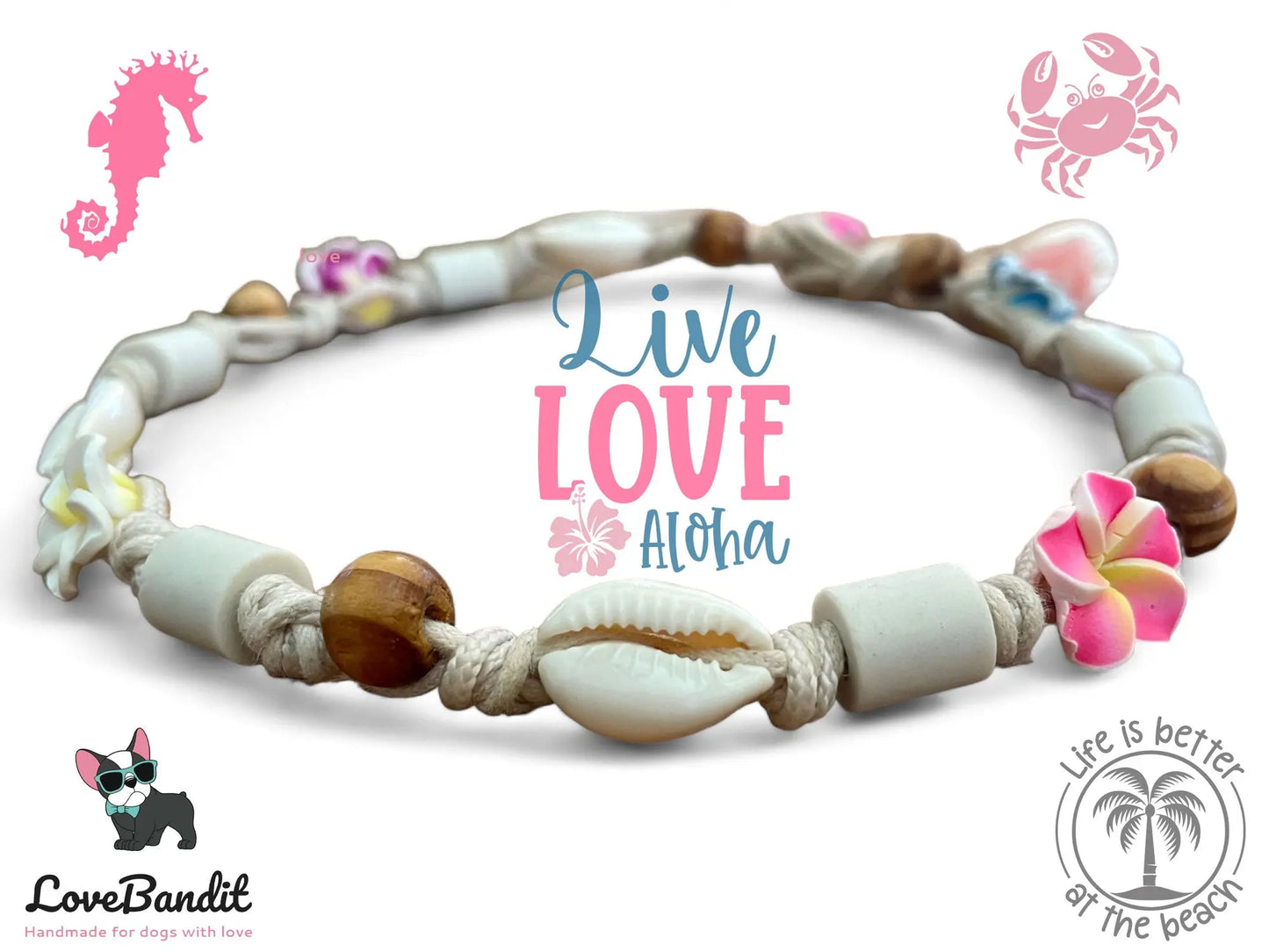 EM-Keramik Halsband "Hula Dog 2" Hawaiiblumen Muscheln LoveBandit