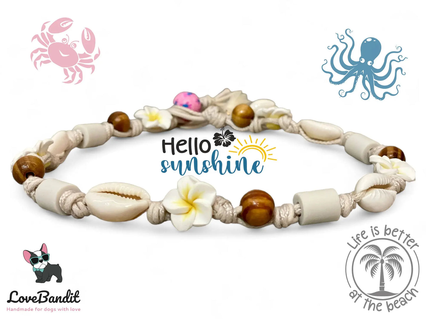 EM-Keramik Halsband "Hula Dog 2" Hawaiiblumen weiß LoveBandit