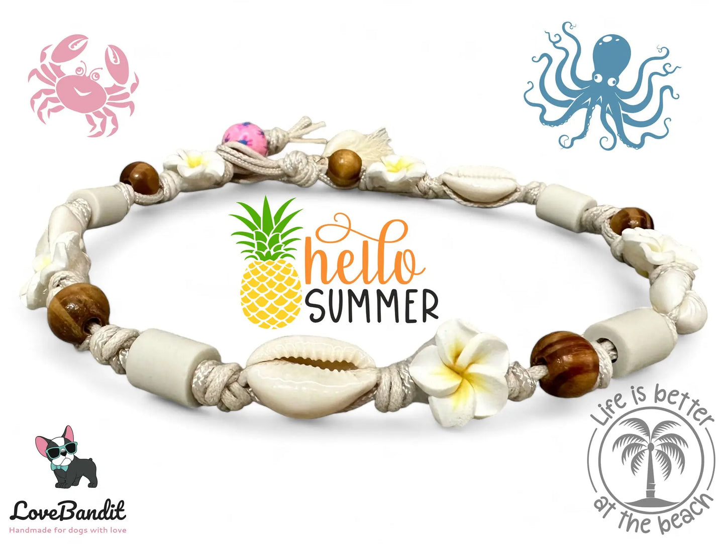 EM-Keramik Halsband "Hula Dog 2" Hawaiiblumen weiß LoveBandit