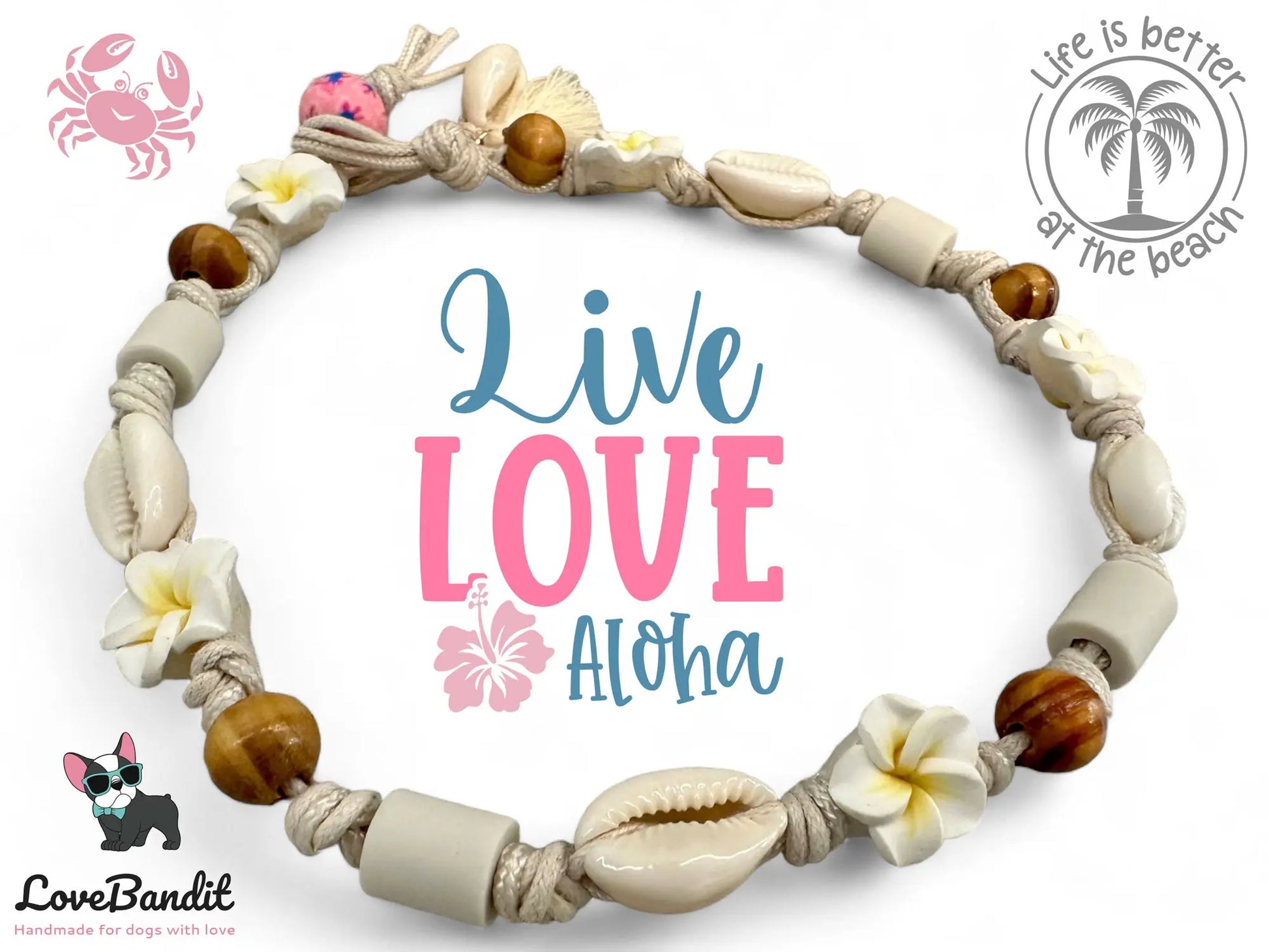 EM-Keramik Halsband "Hula Dog 2" Hawaiiblumen weiß LoveBandit