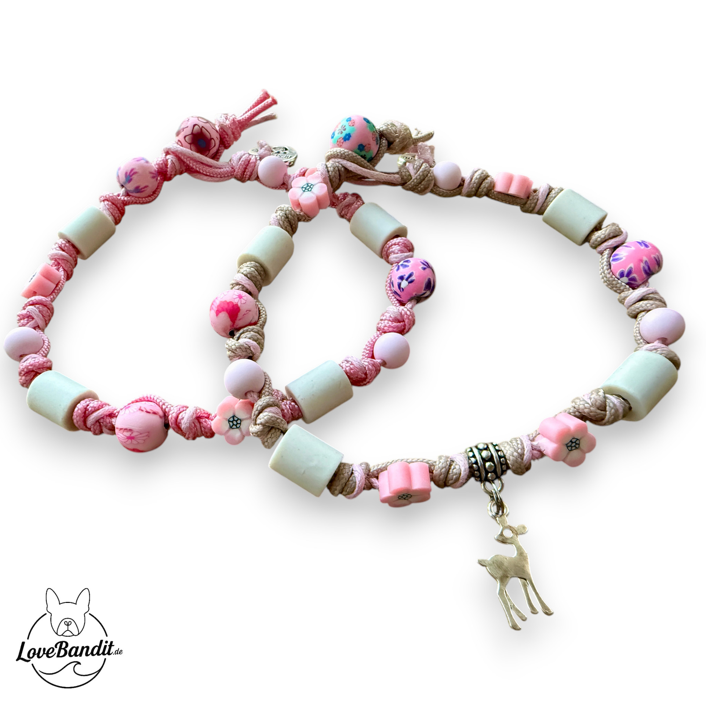 EM-Keramik Halsband Perlen und Blumen Pink für Hundemädchen Lovebandit