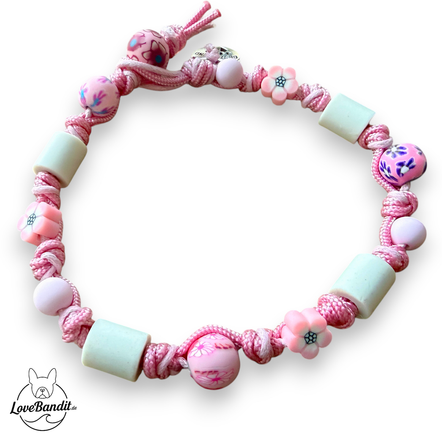 EM-Keramik Halsband Perlen und Blumen Pink für Hundemädchen Lovebandit