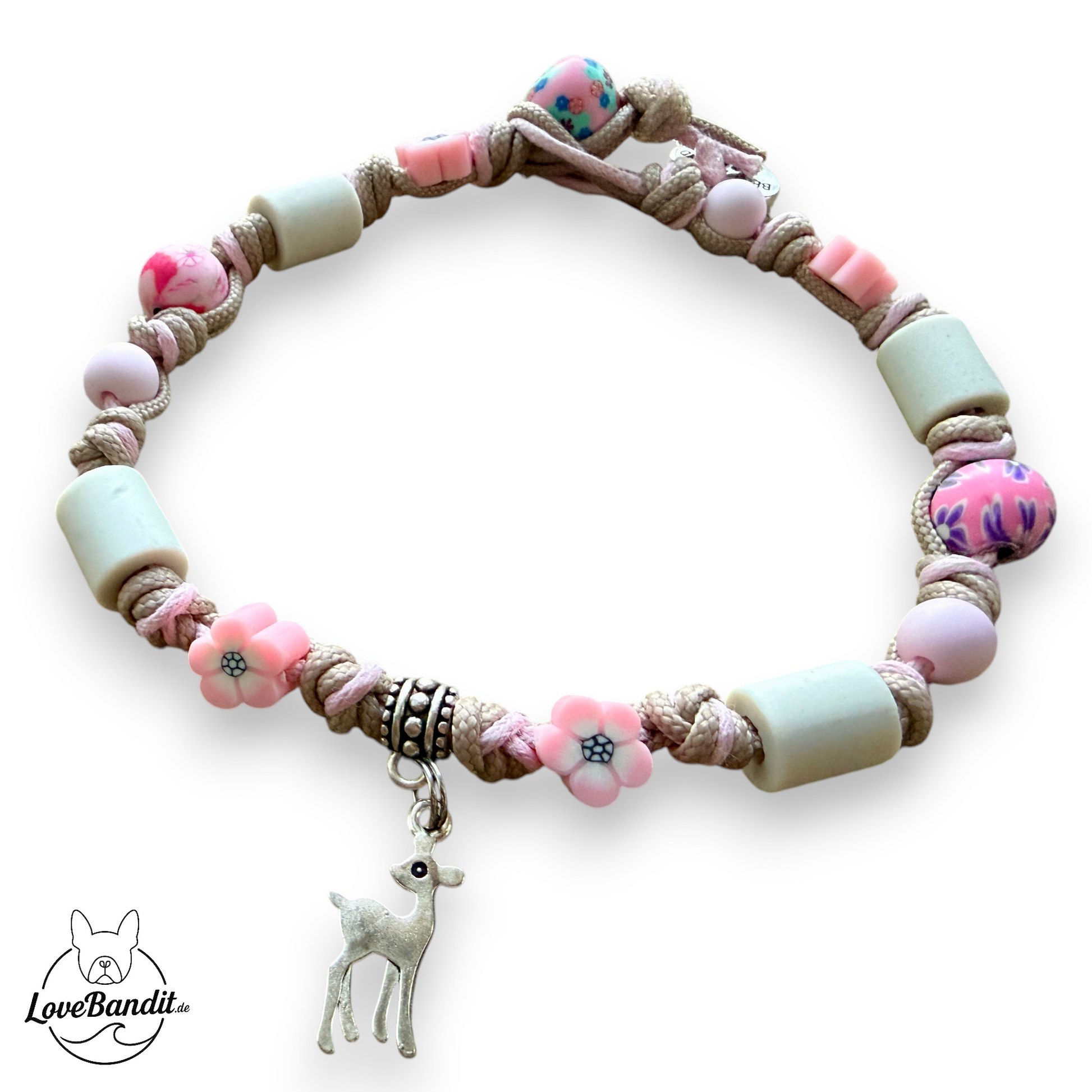 EM-Keramik Halsband Perlen und Blumen Pink für Hundemädchen Lovebandit