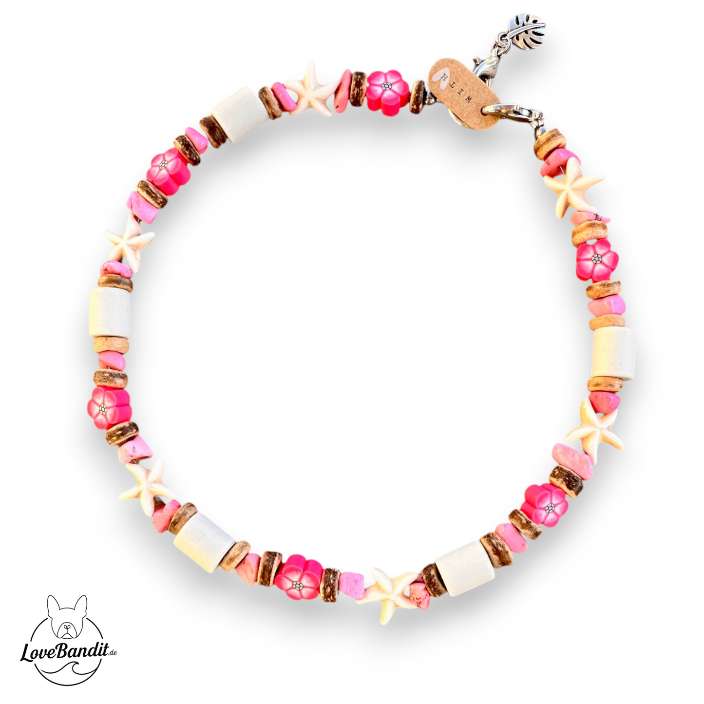 EM-Keramik Halsband Seesterne, Naturstein, Blümchen pink LoveBandit