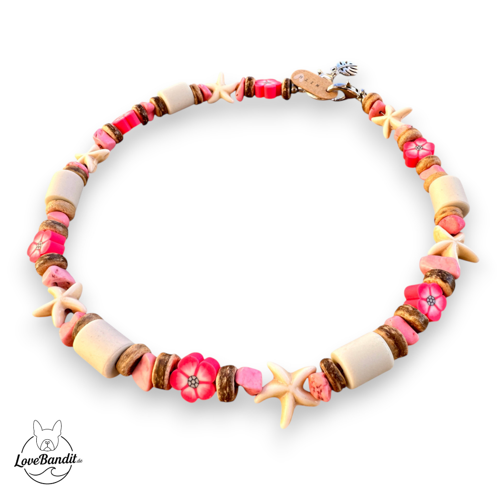 EM-Keramik-Halsband-fuer-Hunde-Seesterne-Naturstein-Bluemchen-pink-LoveBandit